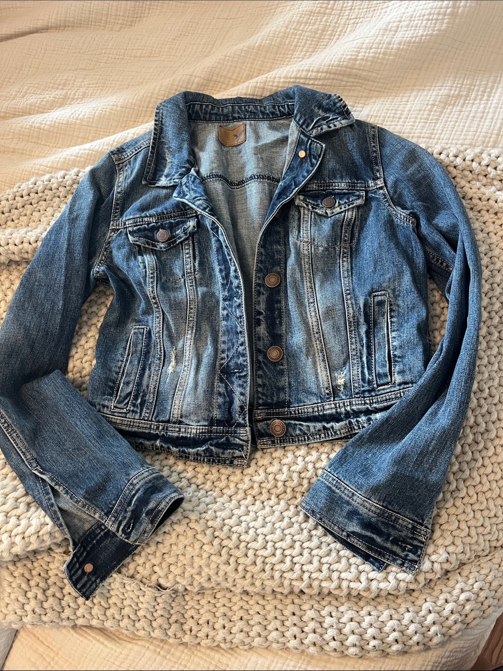 American Eagle Outfitters Distressed Blue Denim Jacket